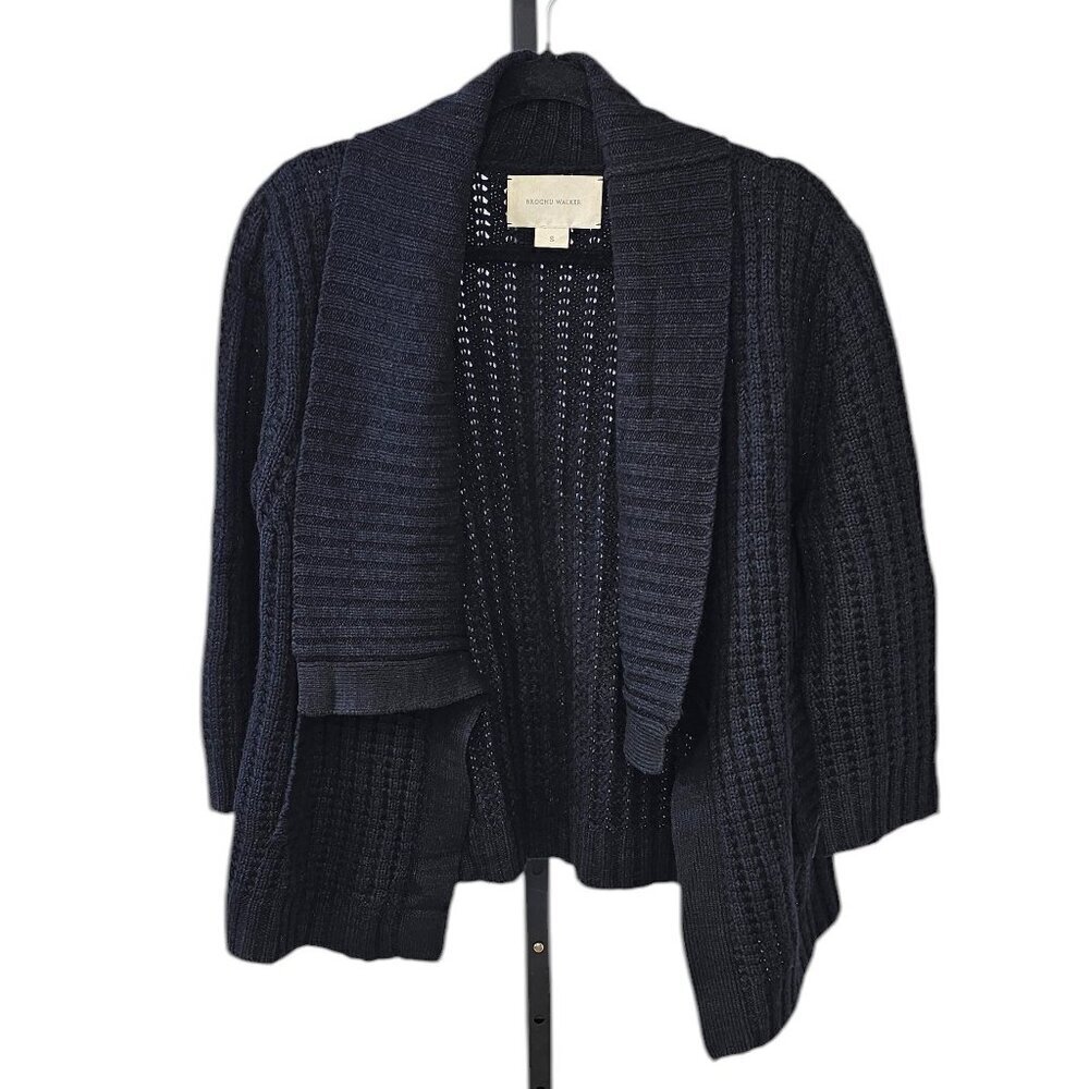 Brochu Walker Womens Wool Cashmere 3/4 Sleeve Knit Cardigan Size Small Open